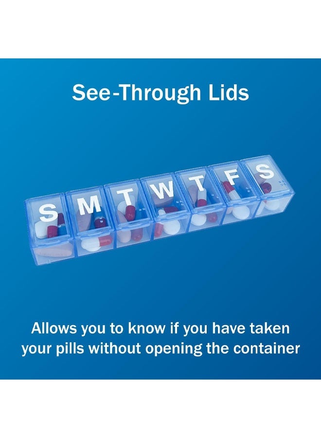 منظم حبوب أسبوعي، 7 أيام، حجرات متوسطة، علبة أدوية، أزرق - Image 3